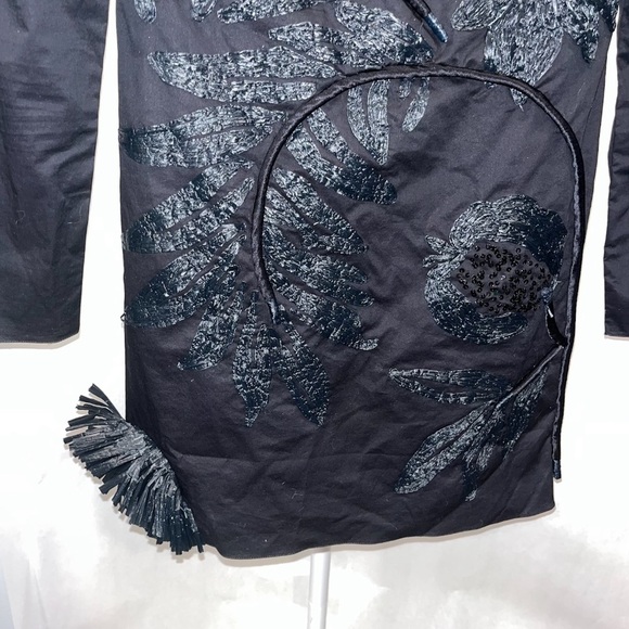 JOHANNA ORTIZ dress mini black sz 8 long sleeve Magic Touch embroidered raffia - Picture 7 of 15